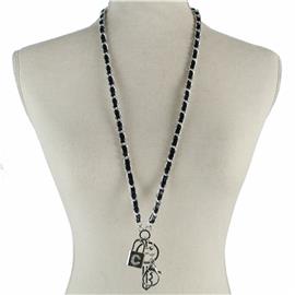 Metal Leather Chain Long Key Necklace