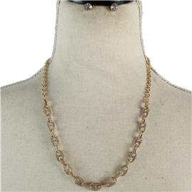 Metal Stones Rolo Chain Necklace Set