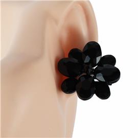 Crystal Oval Flower Clip-On Earring