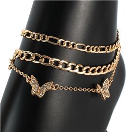 Metal Multi Chain Charm Butterfly Anklet