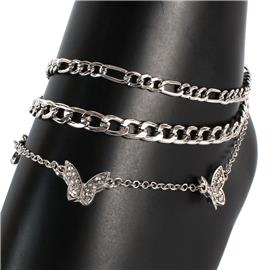 Metal Multi Chain Charm Butterfly Anklet