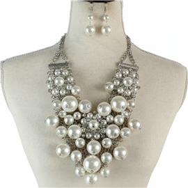 Metal Pearl Flower Necklace Set