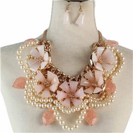 Fashion Pearl Semi Stones Necklace Set