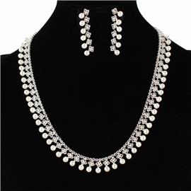 Pearl Rhinestones Necklace Set