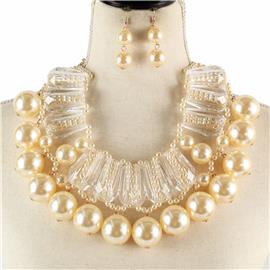 Crystal Pearl Chunky Necklace Set