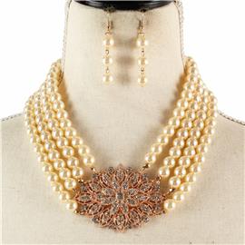 Crystal Pearl Necklace Set