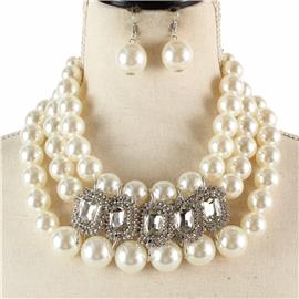 Crystal Pearl Chunky Necklace Set