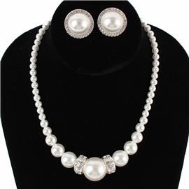 Clip On Pearl Necklace Set
