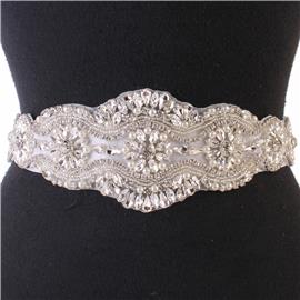 Pearl Rhinestones Flower Belt