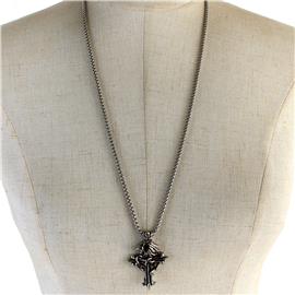 Stainless Steel Cross Floury Necklace