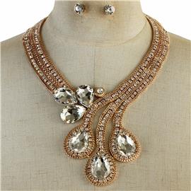 Metal Crystal Tear Necklace Set