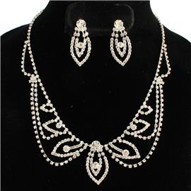 Rhinestones Drop Leaves Necklace Set