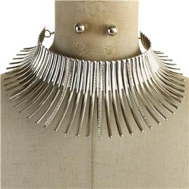 Metal Fringed Stones Choker Necklace Set