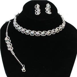 Rhinestones Swirl Round 3PCS Choker Necklace Set