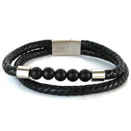 Leather Stainless Steel 2 Layers Bracelet