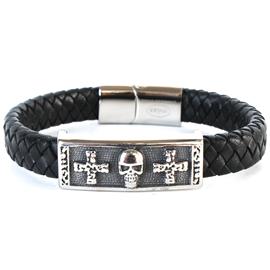 Leather Stainless Steel Skull Bracelet