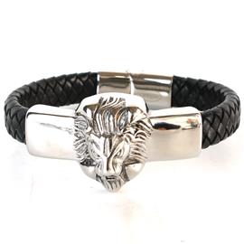Leather Stainless Steel Lion Bracelet
