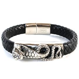 Leather Stainless Steel Snake Bracelet