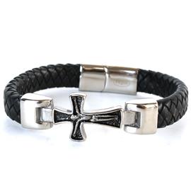 Leather Stainless Steel Religious Bracelet