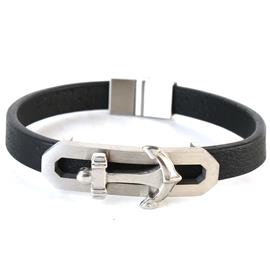 Leather Stainless Steel Anchor Bracelet