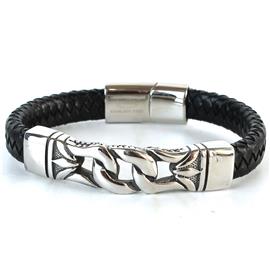 Leather Stainless Steel Chain Bracelet