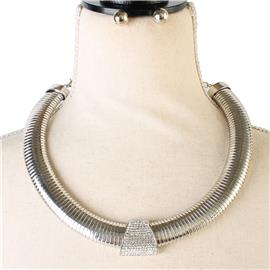 Rhinestone Omega Chain Necklace Set