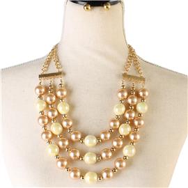 Fashion Pearl 3 Ln Necklace Set