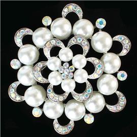 Crystal Pearl Flower Brooch