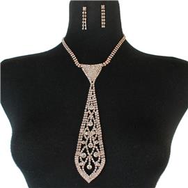 Rhinestone Tie Detailed Necklace Set