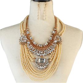 Crystal With Pearl Necklace Set