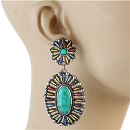 Turquoise Western Oval Earring
