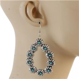 Metal Turquoise Flower Earring