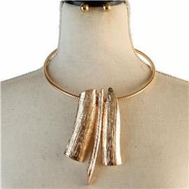 Hammered Metal Bar Choker Set