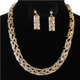 Metal Rhinestone Twisted Necklace Set