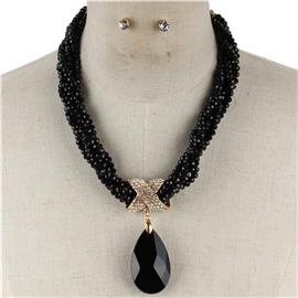 Crystal Beads Teardrop Necklace Set