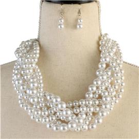 Braided Pearl Necklace Set
