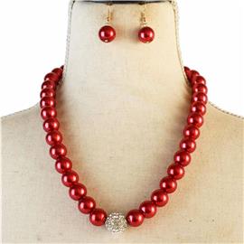 Pearl With Rhinestone Necklace Set