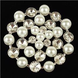 Pearls Crystal Round Brooch