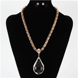 Fashion Crystal Tear Drop Charm Necklace Set