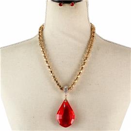 Fashion Crystal Tear Drop Charm Necklace Set