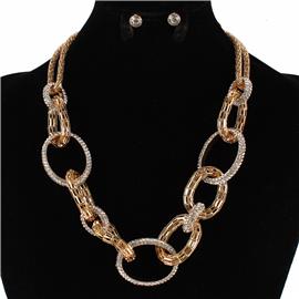 Metal Rinestones Link Chain Necklace Set