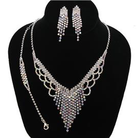 Rhinestone Fringe 3 Pcs Necklace Set