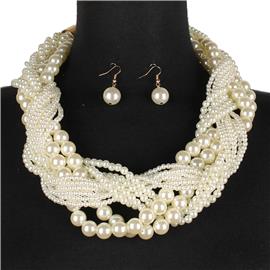 Pearl Layered Swirl Necklace Set