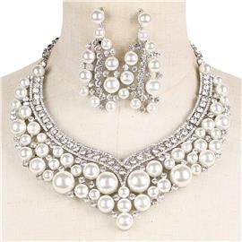Pearl Crystal Necklace Set