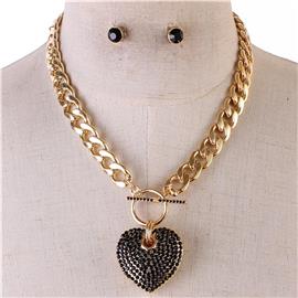 Metal Pendant Heart Necklace Set