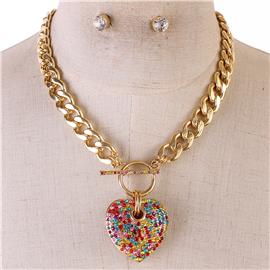 Metal Pendant Heart Necklace Set