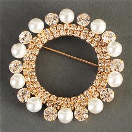 Rhinestones Pearl Round Brooch