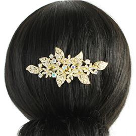 Flower & Leaves Rhinestone Hair Comb