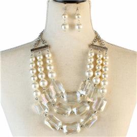 Pearl Rectangle Stones Necklace Set