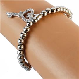 Stainless Steel Crystal Heart Key Bracelet